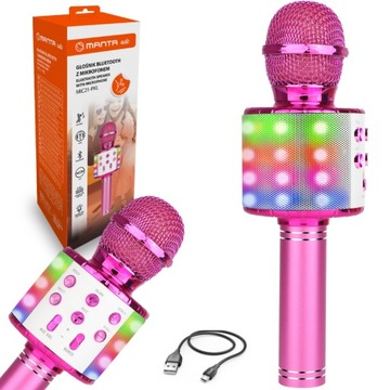 MIKROFON KARAOKE GŁOŚNIK ZABAWKA BLUETOOTH LED RÓŻ MANTA ECHO ŚWIATŁO