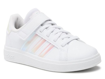 BUTY dziecięce ADIDAS GRAND COURT GY2327 na rzepy białe błyszczące paski 32