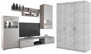 Meblościanka JAZZ Beton biały + Szafa 3D Beton