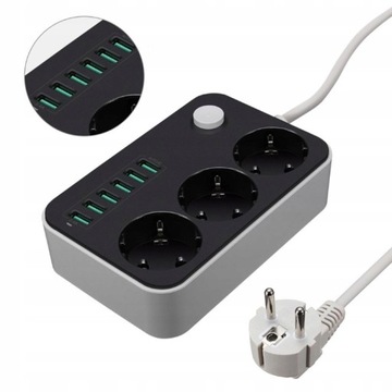 PRZEDŁUŻACZ LISTWA ZASILAJĄCA 3 GNIAZDA + 6 USB