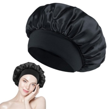 Атласная шапочка для сна, защитный ночной уход, черная