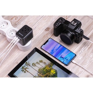 Verbatim UTA-03 Адаптер для путешествий по всему миру USB-A, USB-C, черный, 30 Вт