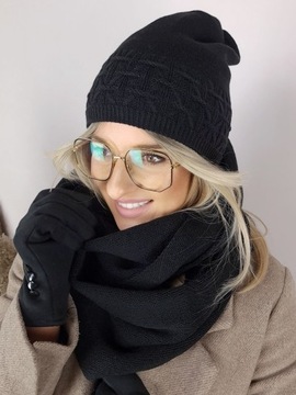 KOMPLET zimowy damski CZAPKA + KOMIN szal duży WYGODNY klasyczny 15 KOLORÓW