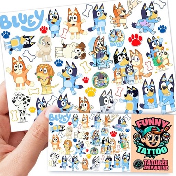 TATUAŻE DLA DZIECI ZMYWALNE TYMCZASOWE BLUEY WZORY JAKOŚĆ