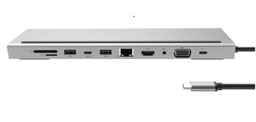 Концентратор USB-C 2x HDMI 4k VGA 3x USB 3.0 LAN RJ45 Разъем для карты SD FT 3,5 мм Power De