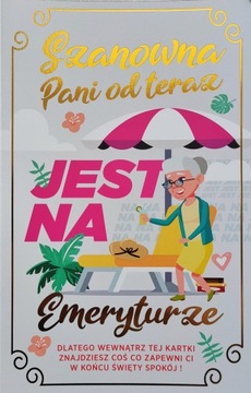 KARTKA ZAWIESZKA dla Emerytki Prezent na Emeryturę
