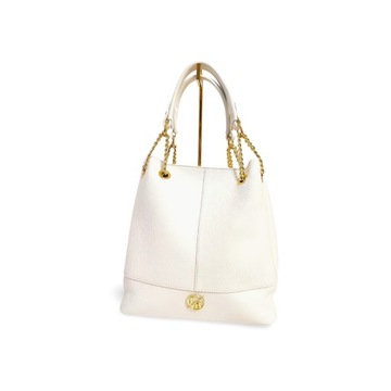 Laura Biaggi torba shopper skórzana biała ecru z łańcuszkami