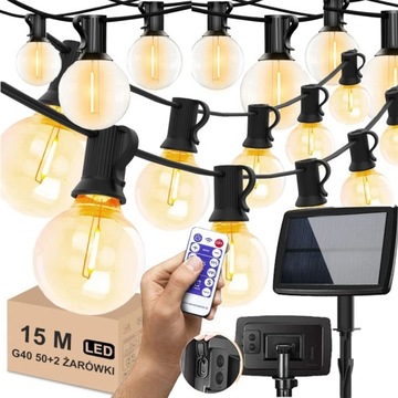 GIRLANDA SOLARNA LAMPKI OGRODOWA ŁAŃCUCH ŚWIETLNY 50x ŻARÓWKI LED Z PILOTA