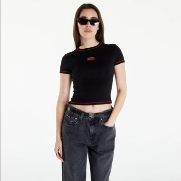 DIESEL CROP TOP BAWEŁNIANY CZARNY LOGO XS