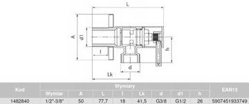 КЕРАМИЧЕСКИЙ УГЛОВОЙ КЛАПАН С КЕРАМИЧЕСКОЙ ГОЛОВКОЙ КЛАПАН 1/2 X 3/8 ХРОМ