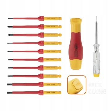 Биты-отвертки с ручкой 1000В, 12 шт.