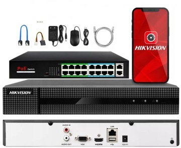 REJESTRATOR MONITORINGU IP HIKVISION 16 KANAŁÓW DO 8MPx + Switch 16x PoE