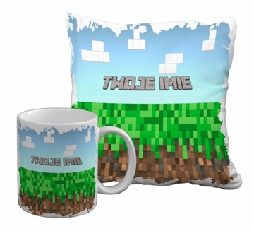 ZESTAW KUBEK PODUSZKA Z IMIENIEM GRY PIXEL PIXELE BLOKI GRY KOMPUTEROWE