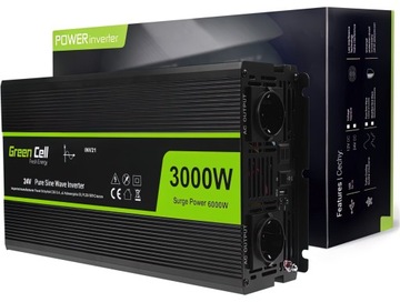 ПРЕОБРАЗОВАТЕЛЬ НАПРЯЖЕНИЯ ИНВЕРТОР Green Cell 12В -> 230В 3000Вт/6000ВТ МОДИФИКАЦИЯ