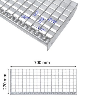 Ступеньки WEMA 700x270 мм | оцинкованный | 25x2 мм | металлическая ступенька, ступени
