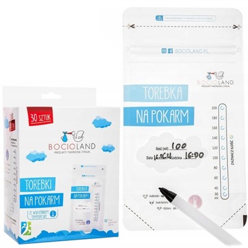 2x BOCIOLAND Woreczki Do Mrożenia Pokarmu Torebki Strunowe 200ml 60 szt