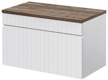 BIAŁA Szafka pod Umywalkę 80 cm z BLATEM Dąb FREZOWANY FRONT Szuflady