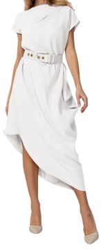 Sukienka elegancka asymetryczna z paskiem Esito biała r.38