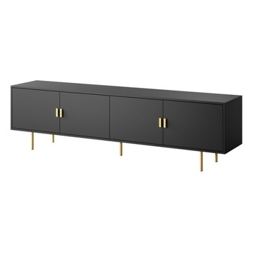 Szafka RTV czarna 200 x 55 x 40 cm uchwyt nogi złoto ADORO