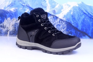 Buty ocieplane zimowe męskie trzewiki trekkingowe sportowe czarne rozm. 44