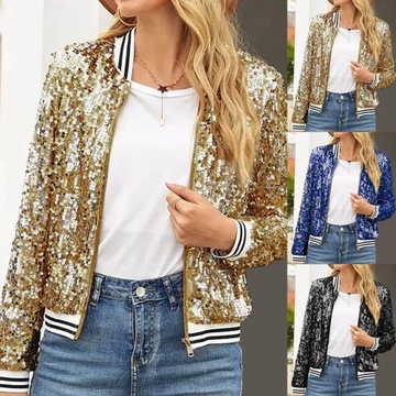 Ladies Sequin Jackets Stripe Long Sleeve Casual Co