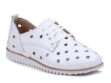 Buty damskie skórzane białe sznurowane ażurowe Loretta Vitale 564 39