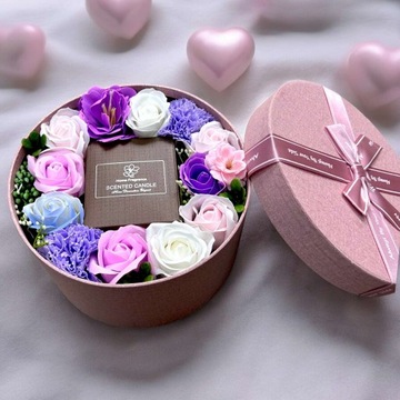 FLOWERBOX МЫЛО ЦВЕТЫ СО СВЕЧАМИ ПОДАРОЧНАЯ КОРОБКА ПОДАРОЧНЫЕ ЦВЕТЫ TT94