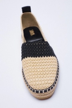 ZARA BEŻOWE CZARNE ESPADRYLE BUTY Z JUTY 40