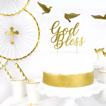 Золотой топпер для торта God Bless, 28 см