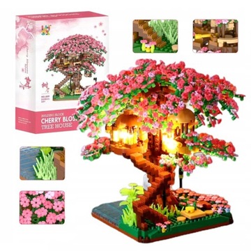 KLOCKI LOGO CREATOR DOMEK DRZEWKO BONSAI KWIAT WIŚNI LOTOSU PUZZLE LED