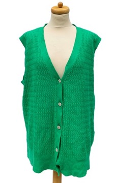 Kamizelka Zielona Warkocze Cubus XL 42 Sweter Wełna Wełniana