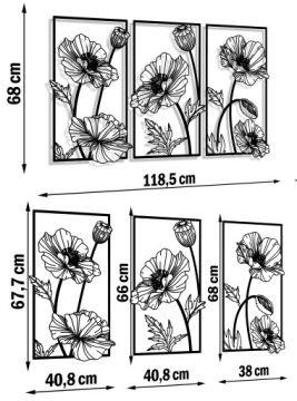 АЖУРНАЯ ЖИВОПИСЬ ОТДЕЛКА СТЕН ЦВЕТЫ МАКИ ГОСТИНАЯ АЖУРНОЕ ПАНЕЛИ ТРИПТИК