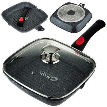 PATELNIA GRILLOWA GRILL 28CM ODPINANA RĄCZKA KAMIENNA POWŁOKA DO GRILOWANIA