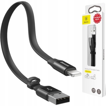 Короткий кабель Lightning Baseus 2А, 23 см для Iphone, плоский тонкий 11, 12, 13, 14