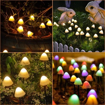 СОЛНЕЧНЫЕ НАЗЕМНЫЕ ЛАМПЫ САДОВЫЕ ГРИБНЫЕ 5M 10 LED RGB