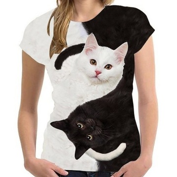 MODNA DAMSKA BLUZKA T-SHIRT KOTKI YIN YANG M