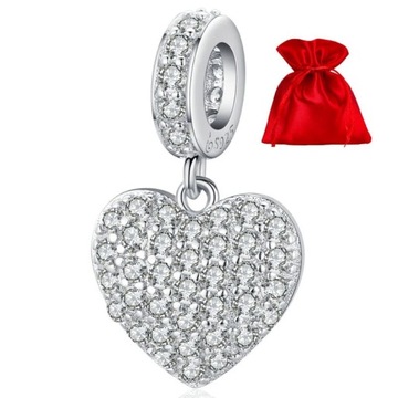 G457 Serce kryształki charms zawieszka srebro 925