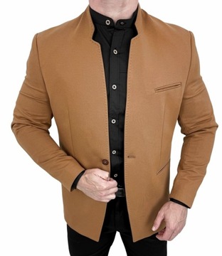 Marynarka meska ze stojka camel casual slim fit 48