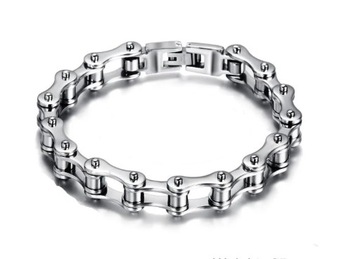 Męska bransoleta - łańcuch rowerowy, stal nierdzewna 10mm/21cm - srebrna