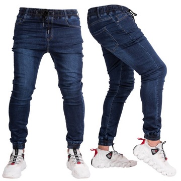 Spodnie męskie jeansowe ze ściągaczami JOGGERY granat SARO r.33