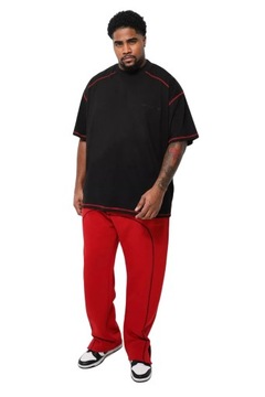 BoohooMAN CZAENY MESKI T-SHIRT Z CZERWONYI SZWAMI LIMITED EDITION XL
