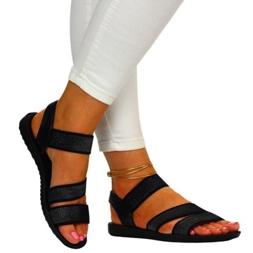 ЧЕРНЫЕ ЖЕНСКИЕ СПОРТИВНЫЕ ЛЕТНИЕ САНДАЛИИ, С ПЛОСКОЙ НИЗКОЙ