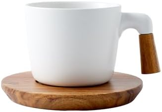 Kubek Drewniany Uchwyt Zestaw Do Kawy Ceramiczny Matowy Czarno-Biały