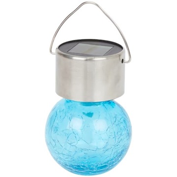 LAMPKA SOLARNA LED OGRODOWA WISZĄCA SZKLANA KULA PĘKNIETE SZKŁO NIEBIESKA