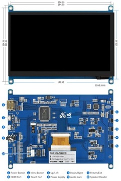 7-дюймовый емкостный сенсорный экран QLED, 1024×600, HDMI