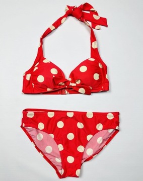 Kostium kąpielowy dwuczęściowy bikini groszki M/L 38/40 czerwono różowy