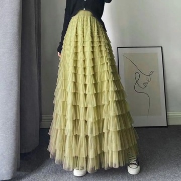 Women Pleated Tutu Long Skirts Ruffles Design Eleg