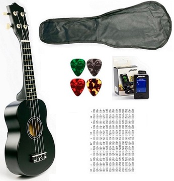 UKULELE SOPRANOWE +TUNER+TABELA+POKROWIEC CZARNY