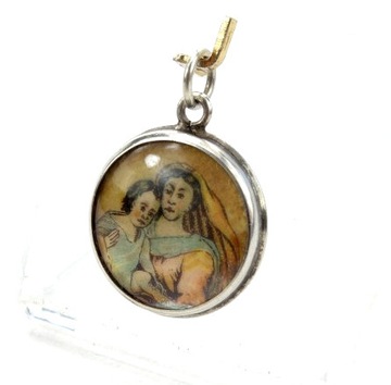 Starý strieborný maľovaný medailón Panna Mária