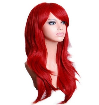 Peruka długie czerwone włosy 70cm COSPLAY ANIME MANGA na siatce